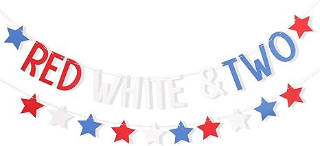 Red White & Two Fourth of July Banner, Red White and Blue Banner, 4th of July Banner For Photo Bo... | Amazon (US)