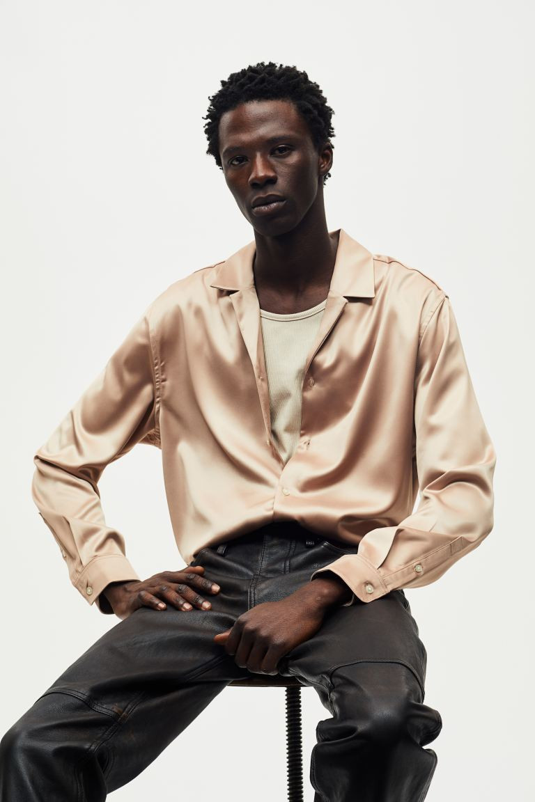 Regular Fit Satin Resort Shirt - Beige - Men | H&M US | H&M (US + CA)