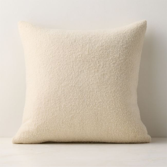 Demi Warm White Merino Wool Boucle Throw Pillow with Feather-Down Insert 20""x20 | CB2