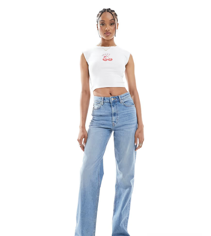ASOS DESIGN Tall comfort stretch straight leg jeans in light mid blue | ASOS (Global)