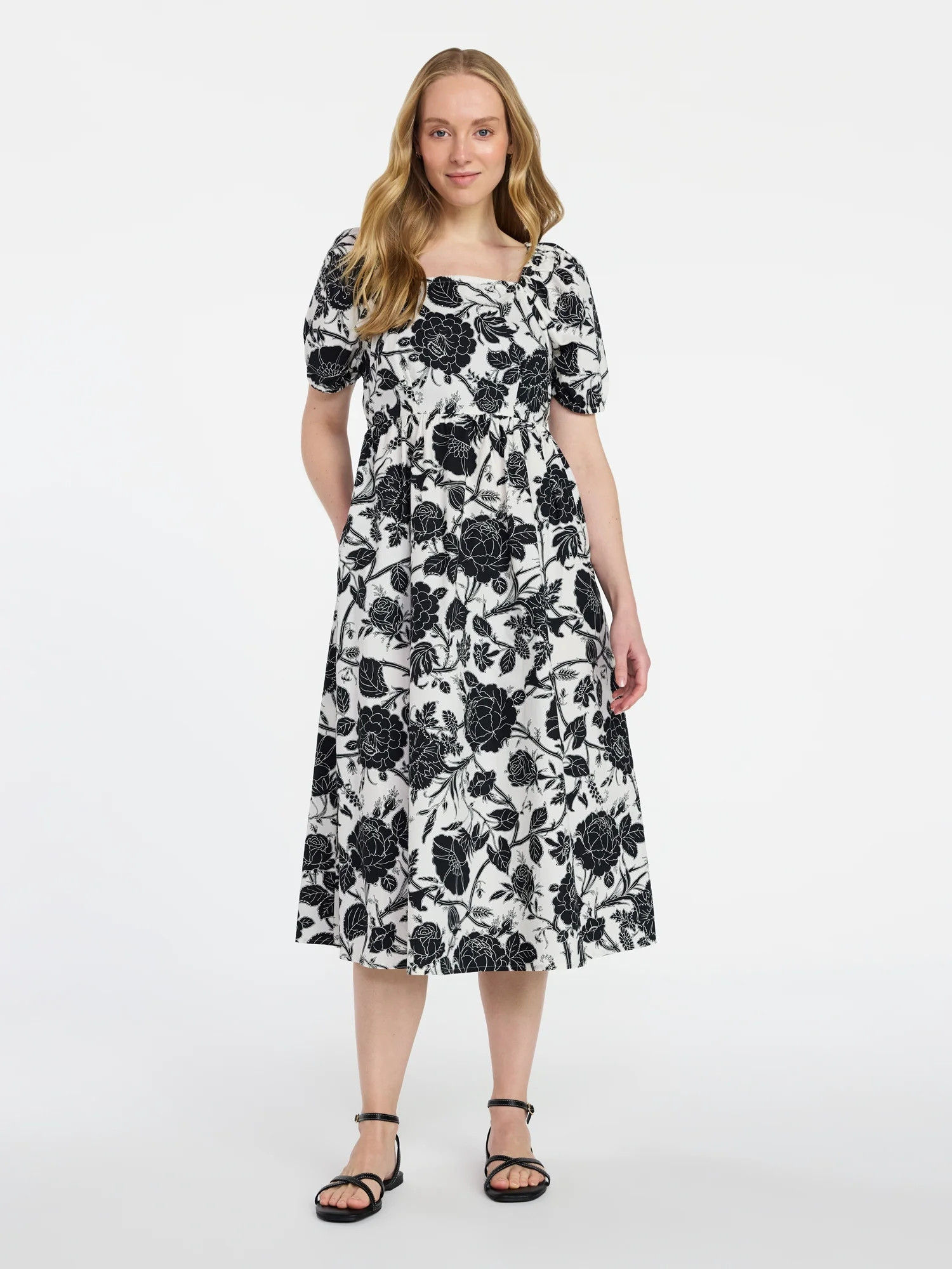 Time and Tru Women's Cotton Tie Back Midi Dress, Sizes XS-XXXL | Walmart (US)