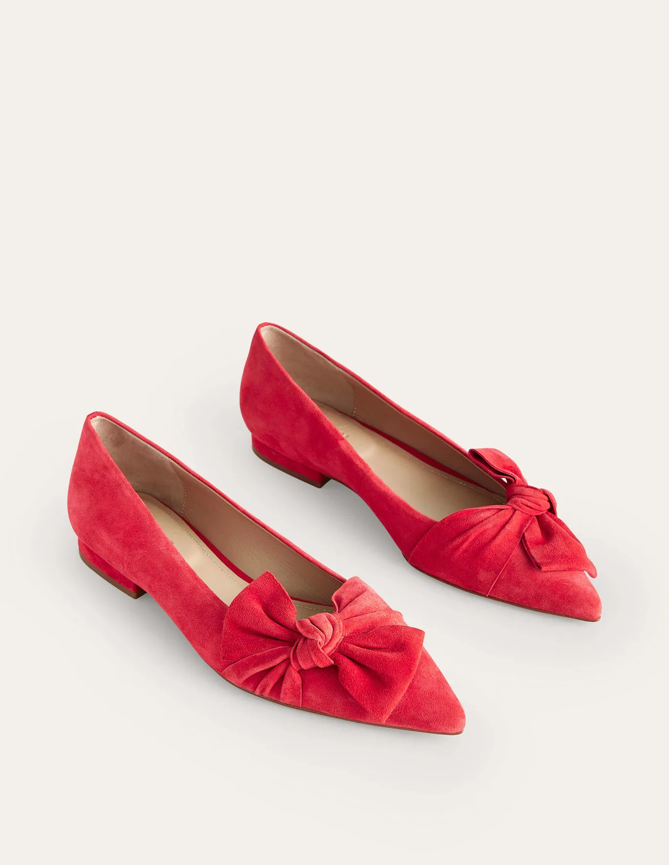 Suede-Bow Ballet Flats - Brilliant Red Suede | Boden (UK & IE)