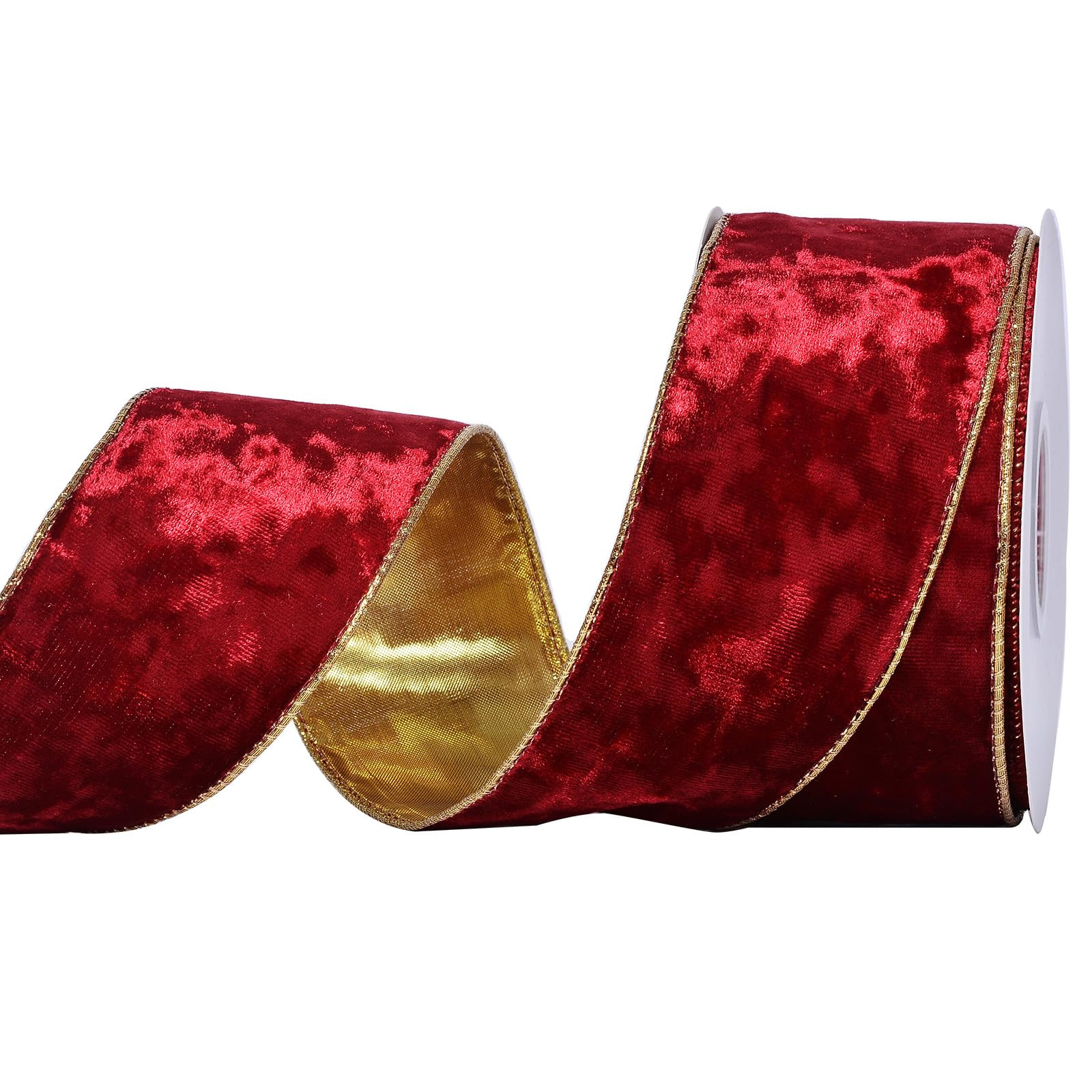 Ribest Red Velvet Wired Ribbon 2 1/2 Inch with Gold Edge for Christmas Tree Gift Wrapping Crafts ... | Amazon (US)