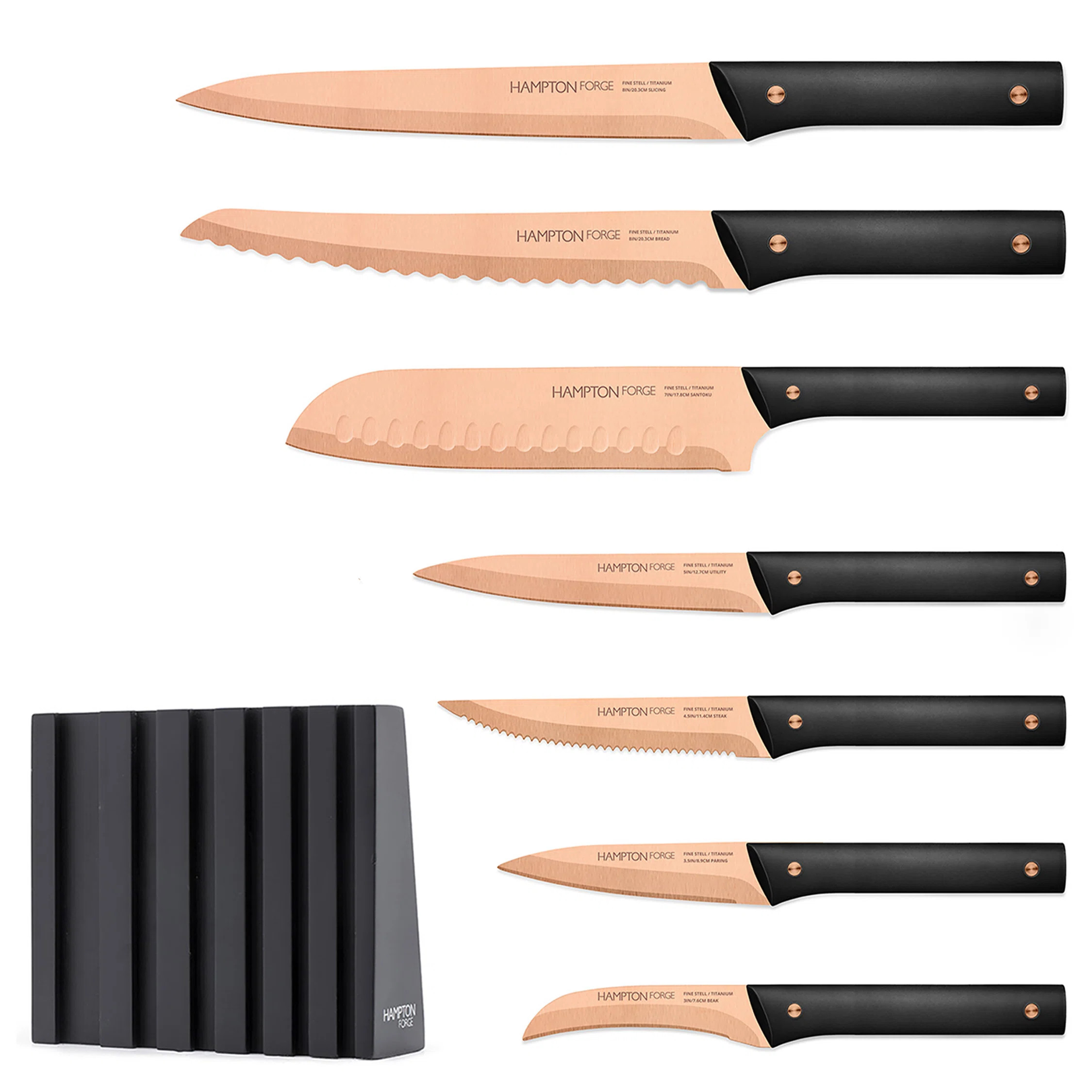 Knight 13 Piece Block Knife Set,18/10, Titanium Copper | Wayfair North America