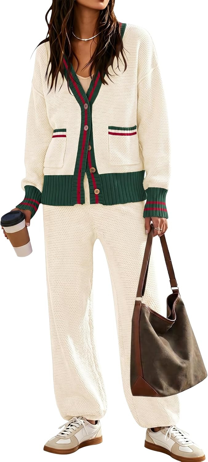 Women's 2 Piece Outfit Lounge Sets Trendy Cardigan Sweater Set Loungewear | Amazon (US)