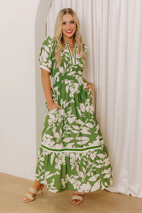 Whimsical Days Floral Midi Dress in Green | Impressions Online Boutique