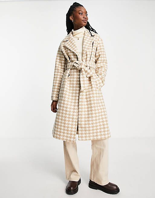 Miss Selfridge check houndstooth wrap coat | ASOS (Global)