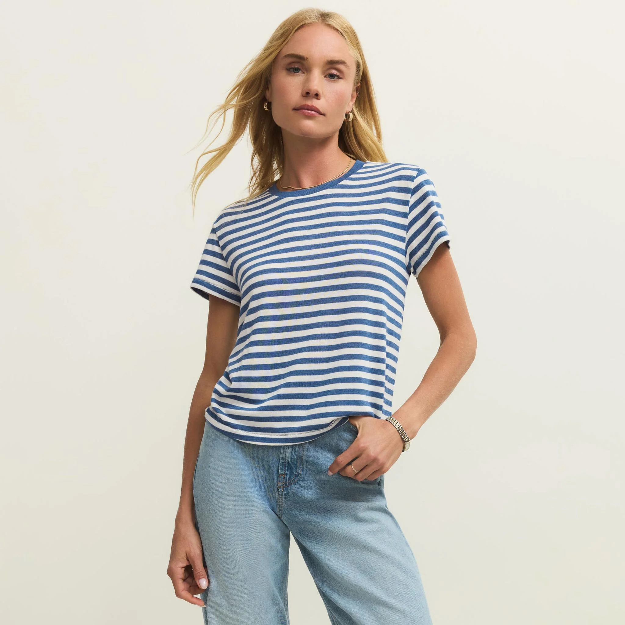 Z Supply Tourist Striped Tee in Calypso Blue Indigo | The Addison West