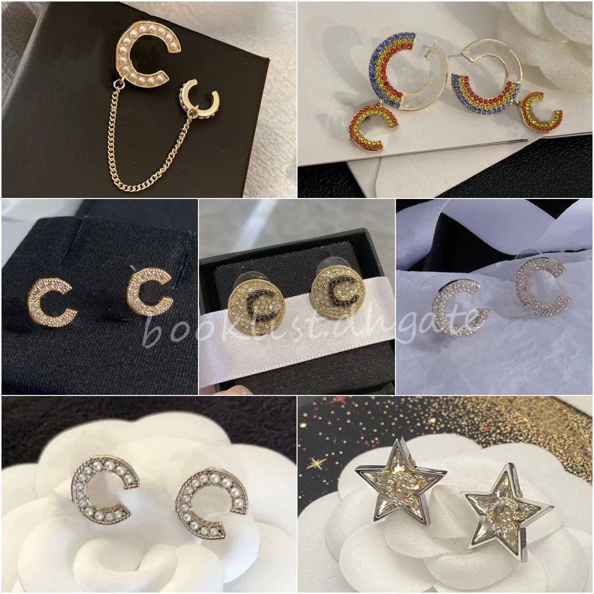 Fashion Designer Earrings Letters C Diamond Pearl Studs With Gift Box | DHGate