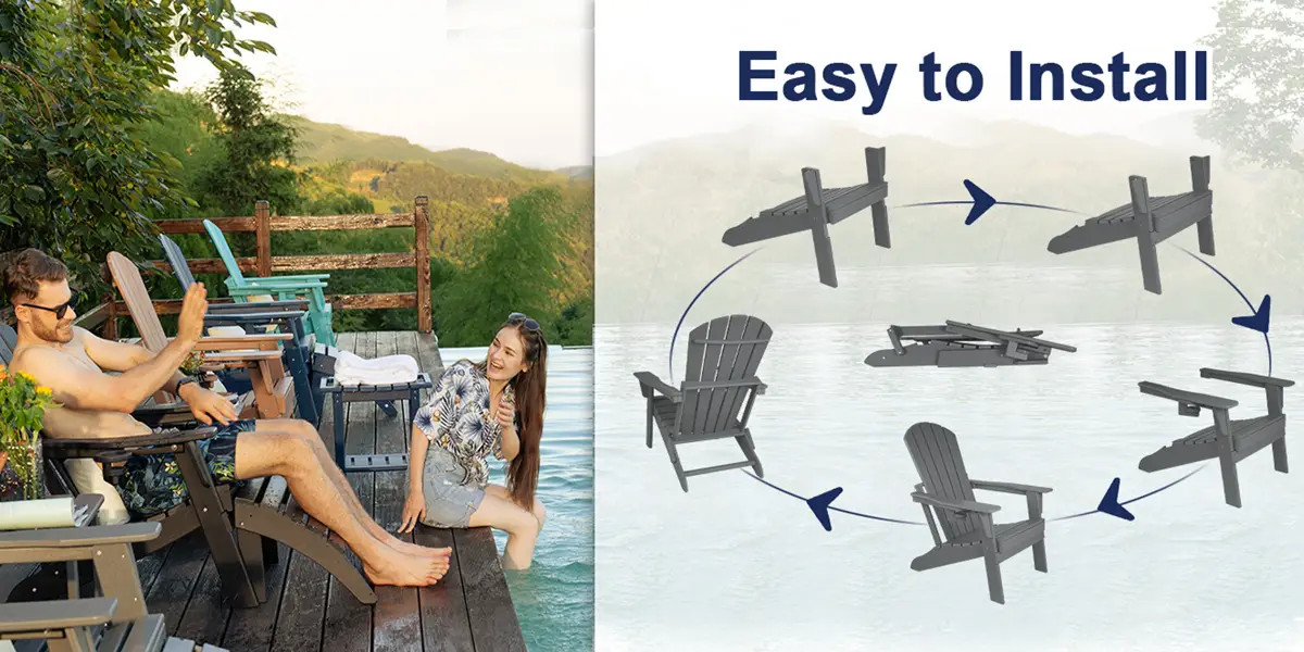 Set of 4 Folding Adirondack Chairs, Wood Texture, Cup Holder, All-Weather HDPE | Wayfair North America