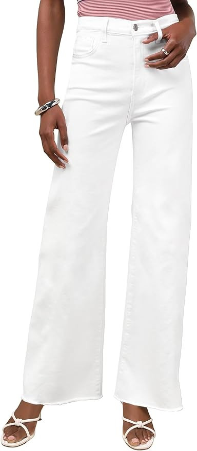 Allimy Women's Straight Leg Flare Jeans High Waisted Strechy Raw Hem Denim Pants | Amazon (US)