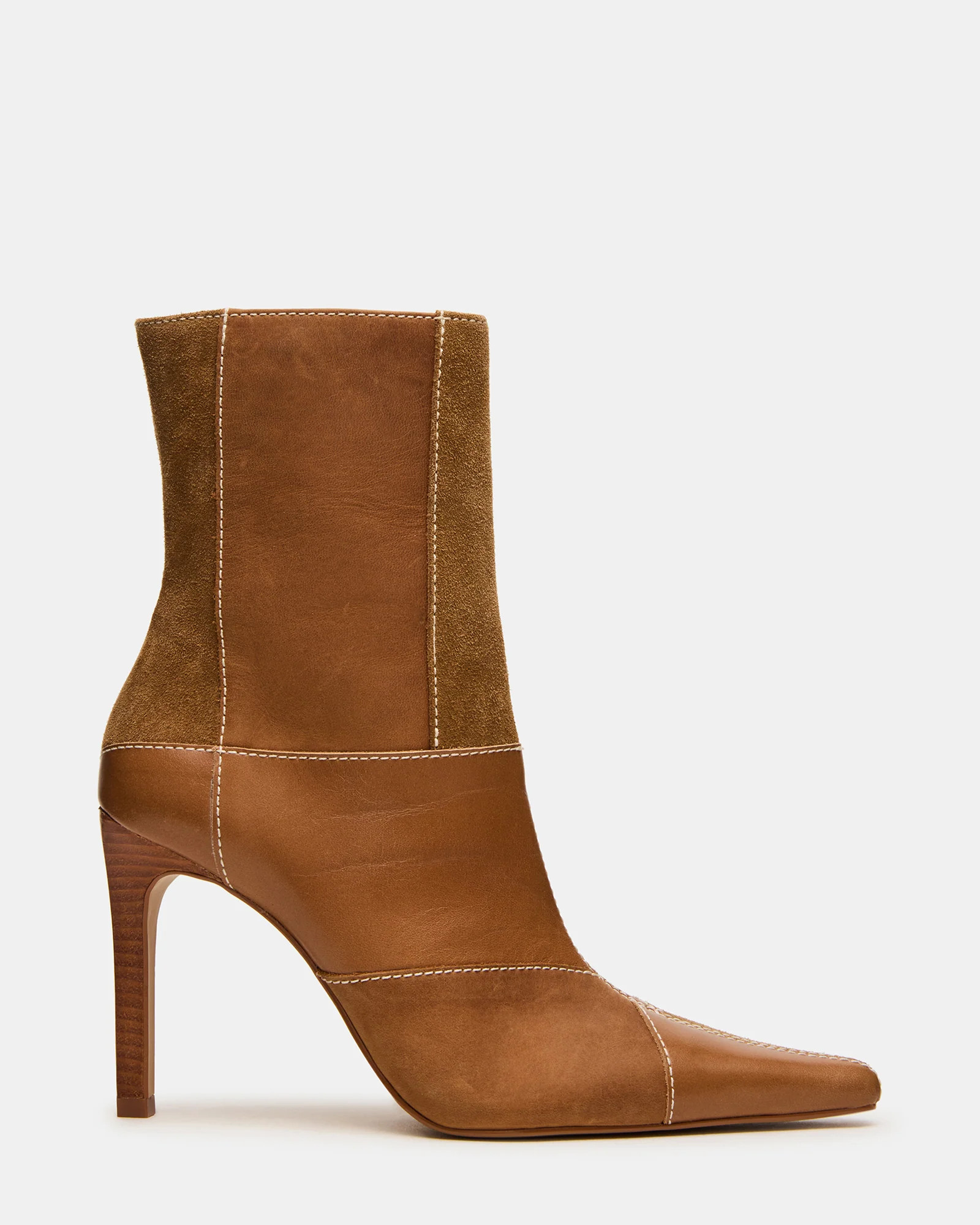 TRIAL Vintage Tan Patchwork Pointed-Toe Stiletto Women's Ankle Boot | Steve Madden (US)