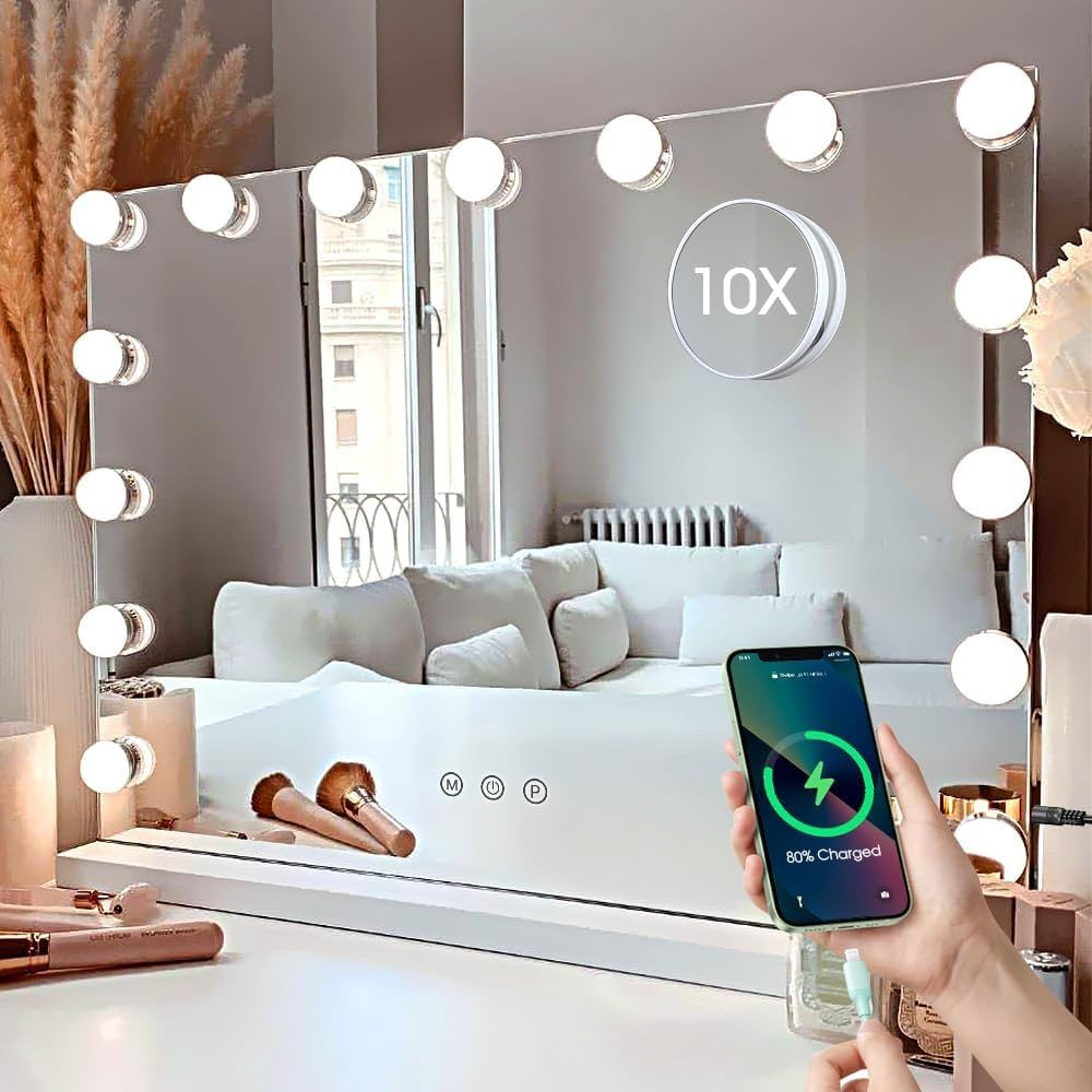 Kottova Vanity Makeup Mirror with Lights,3 Colors Modes,Detachable 10X Spot Mirror,Tabletop or Wa... | Amazon (US)