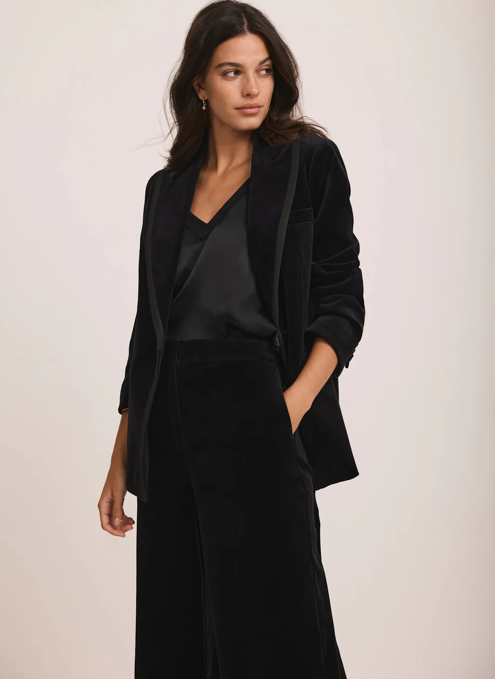 Black Velvet Satin Trim Tux Blazer | Mint Velvet