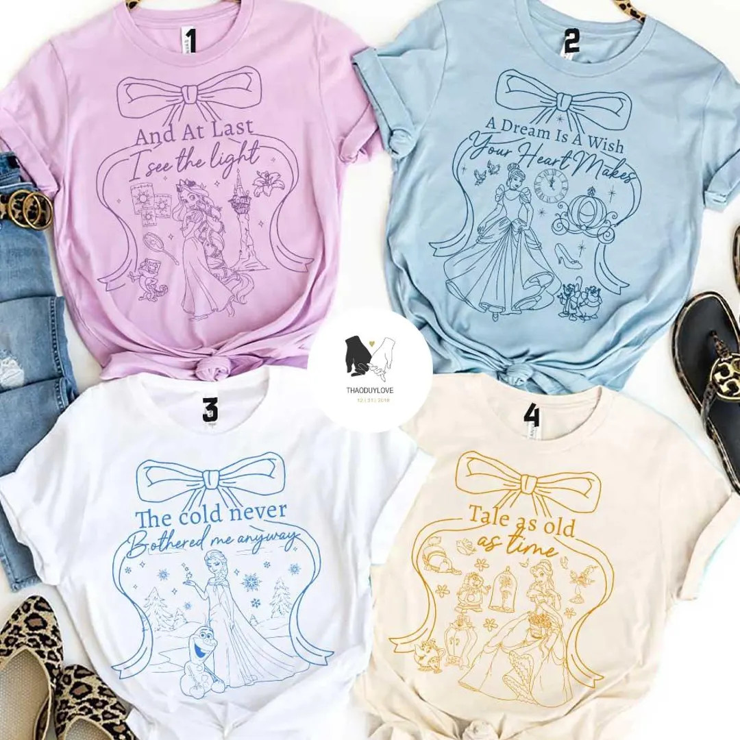 All Characters Coquette Bow Disney Princess Shirts, Disney Girls Trip Shirt, WDW Disneyland Princ... | Etsy (US)