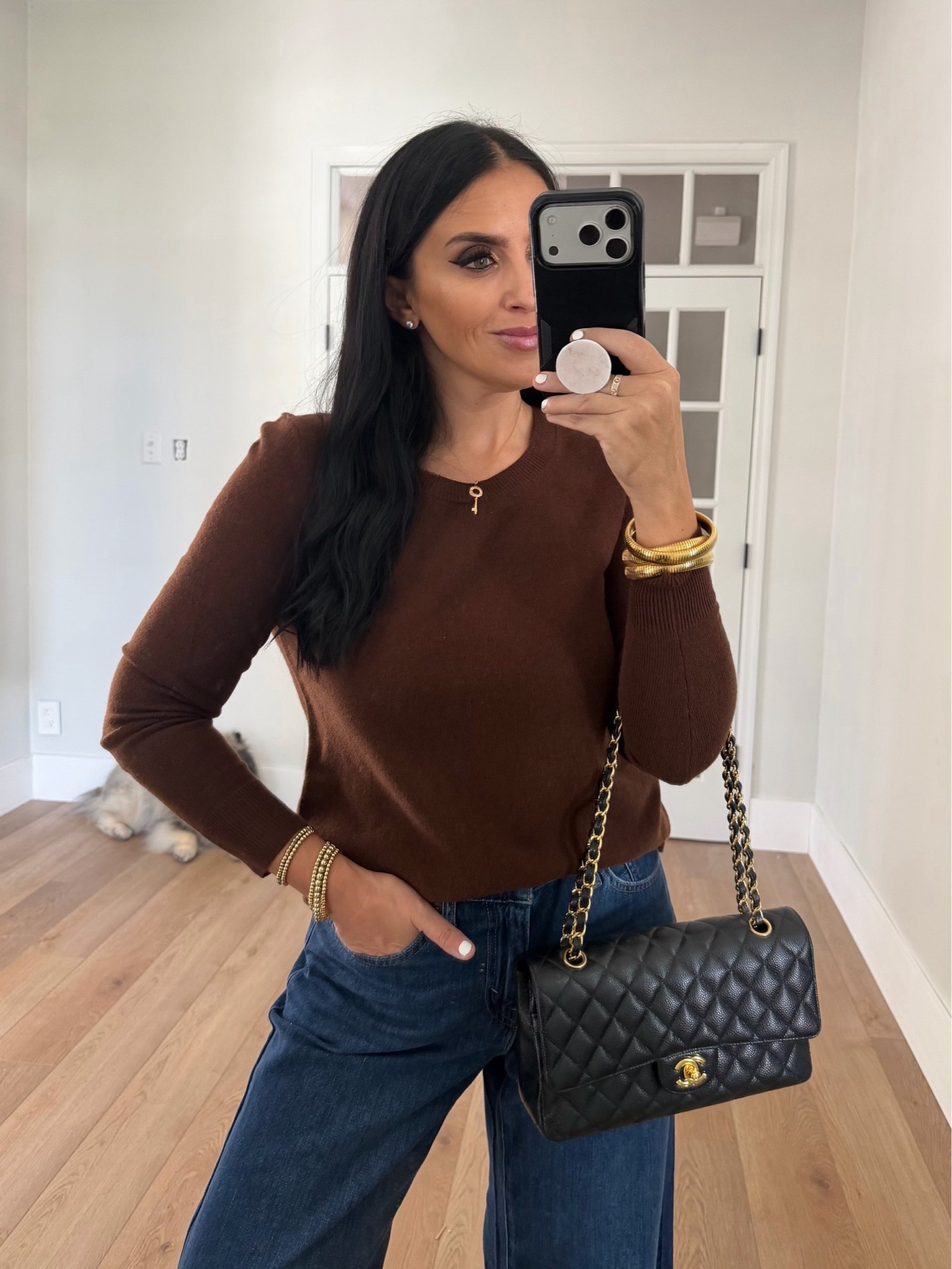 Long Sleeve Lightweight Fall sweater. Levi's Women's Middy Wide Leg Ankle Jeans. Women's Serena Velvet Flats - A New Day™ Brown/Cream 8.5