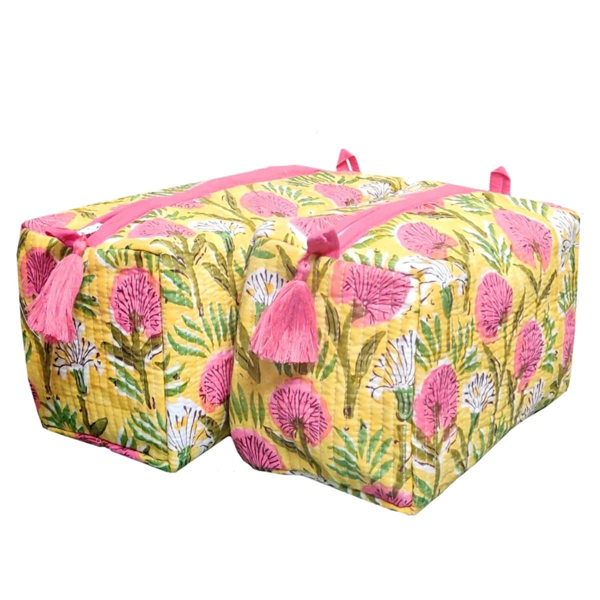 Block Print Cosmetic Bags - Yellow Pink Gud (Set of 2) | Sea Marie Designs