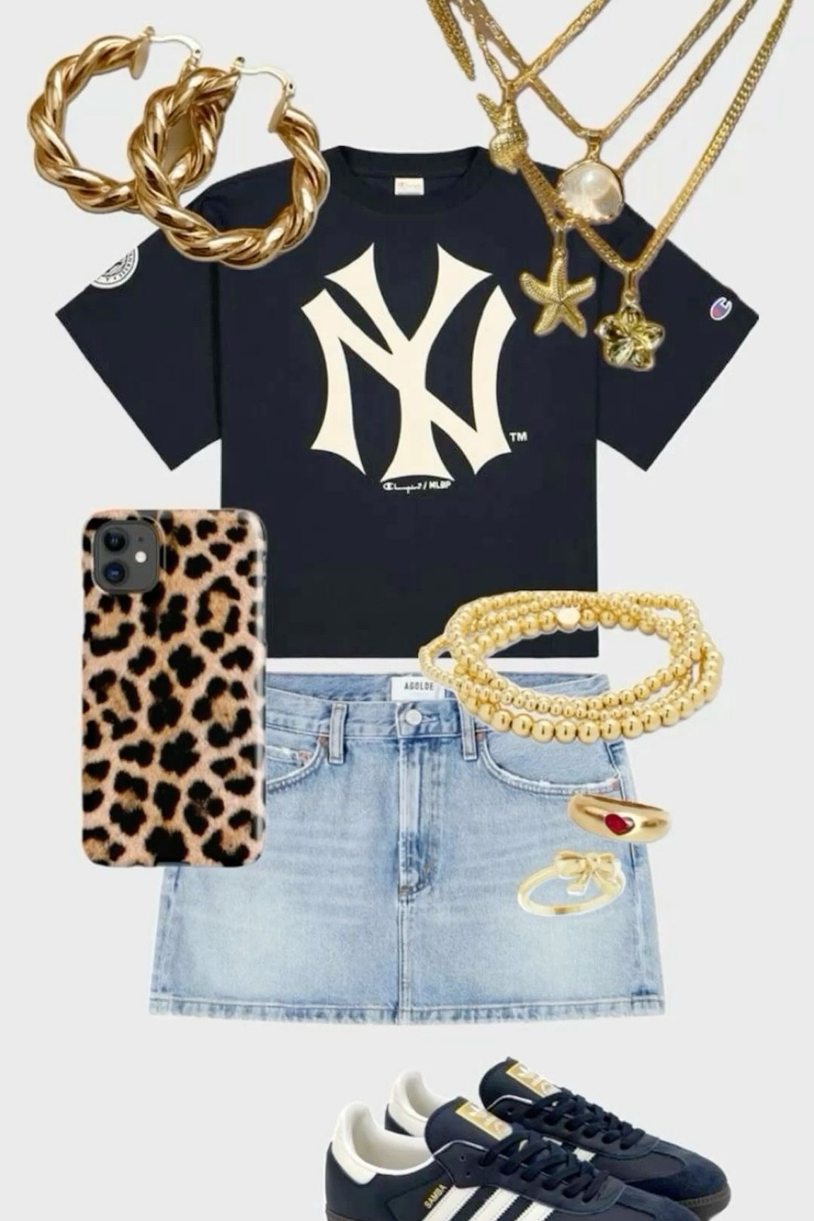 Summer baseball outfit, trendy outfit, baby tee, new york tee, baseball game, summer inspo, adidas, leopard, gold jewelry

#LTKStyleTip #LTKFindsUnder100 #LTKSummerSales