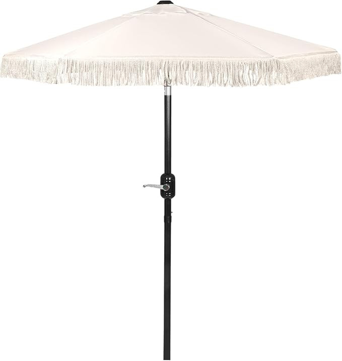 Boho Patio Umbrella with Fringe Outdoor Small Table Market Umbrella For Shade, Push Button Tilt, ... | Amazon (US)