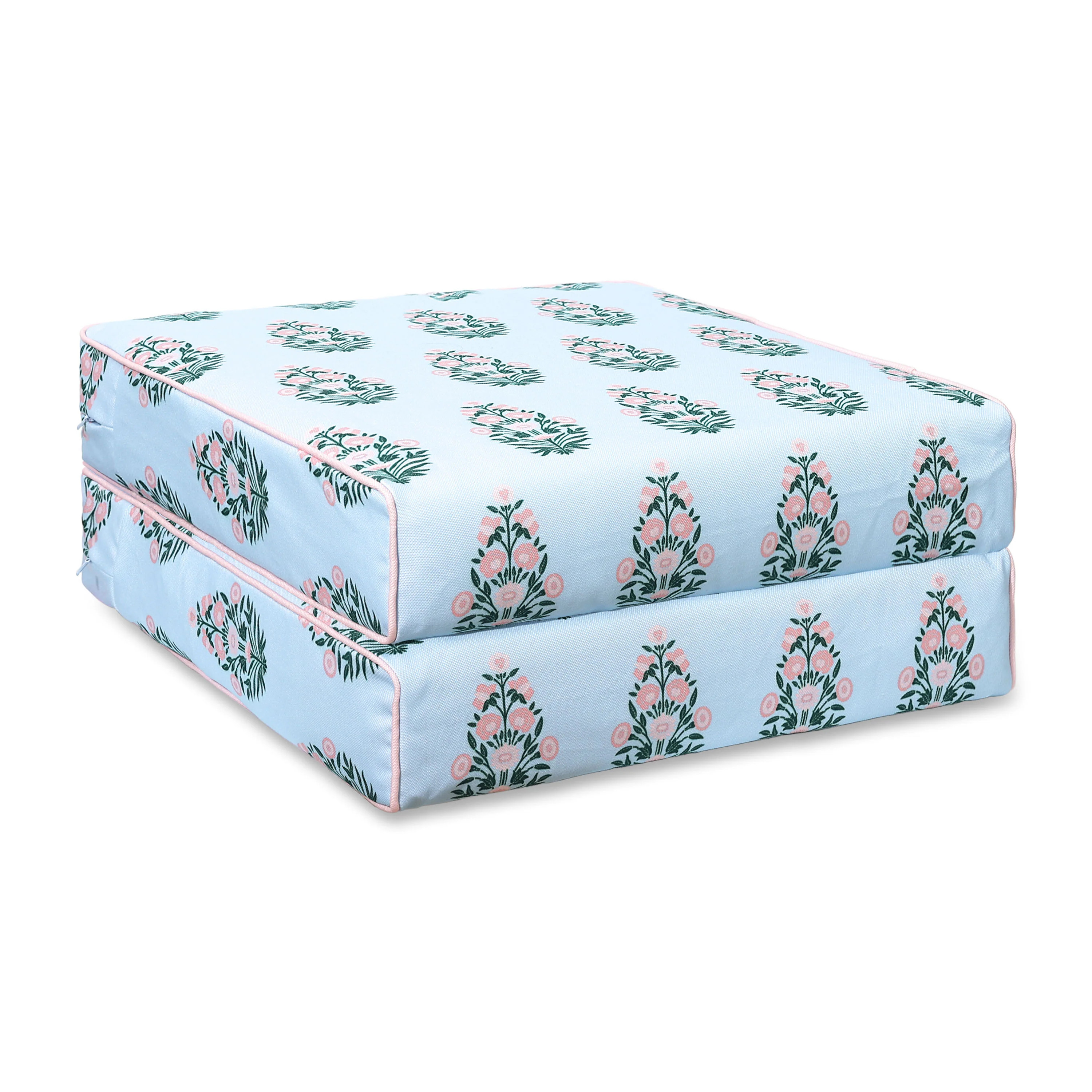 Marveille Flowers, Indoor/Outdoor Baby Blue Pink Seat Cushion Covers, with Piping, 20 | Hofdeco