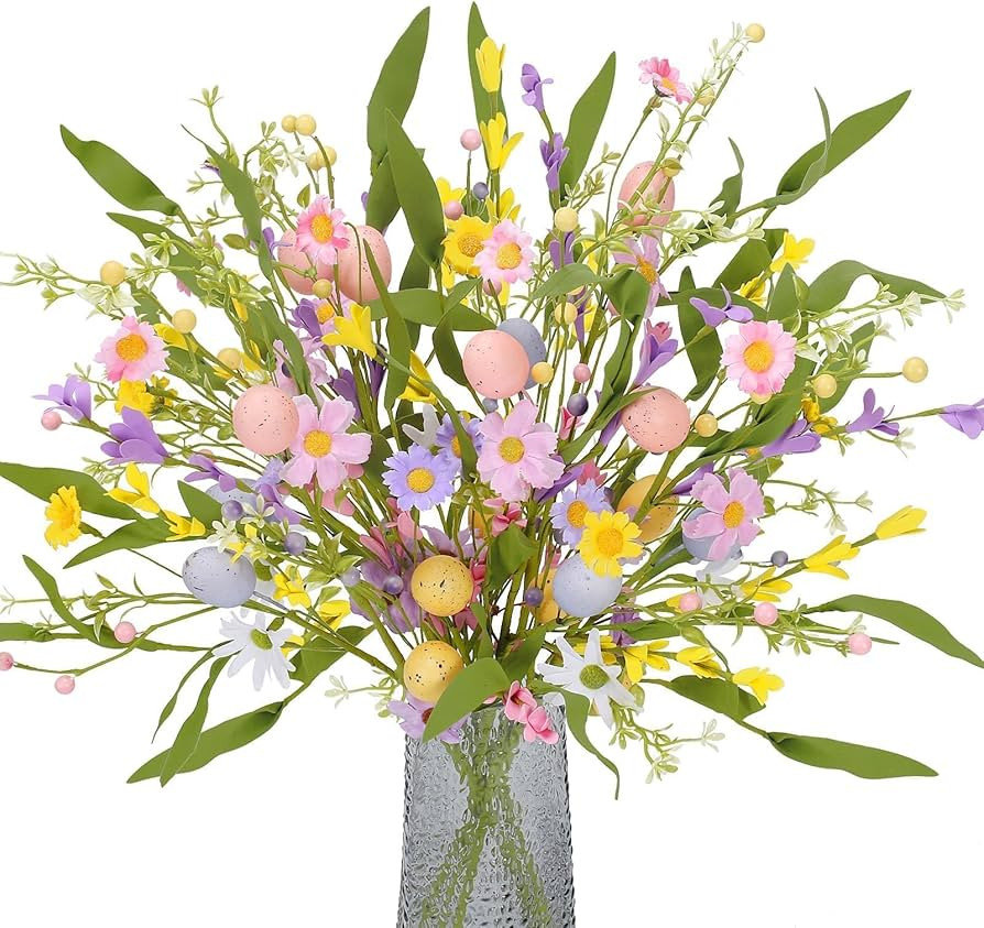 HUAESIN 6 PCS 20 Inch Pastel Easter Eggs Stems Easter Floral Picks Berries Colorful Easter Flower... | Amazon (US)