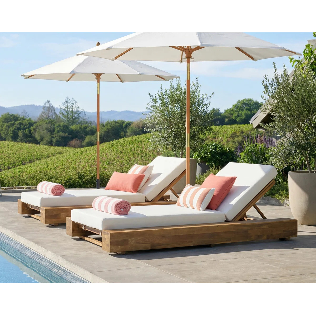 Lyor Acacia Wood Outdoor Chaise Lounge Set with Cushions & Adjustable Backrest (Set of 4) | Wayfair North America