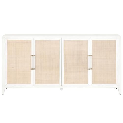 Steven Coastal Beach Natural Rattan White Frame Media Sideboard | Kathy Kuo Home