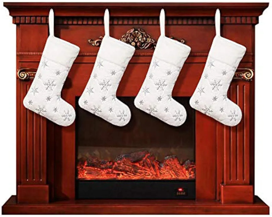 Sattiyrch 18” Christmas Stockings 4 Pack,White Large Luxury Faux Fur Cuff with Sequins Snowflak... | Amazon (US)