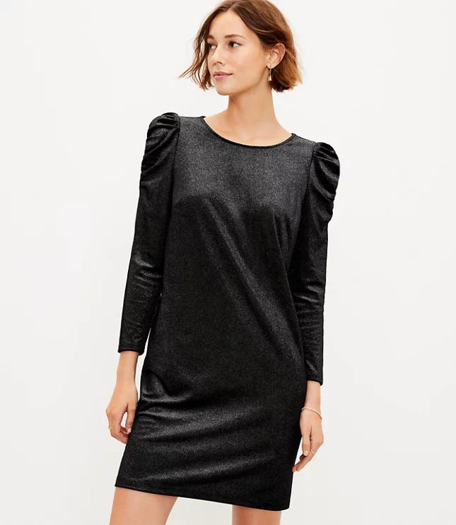 Shimmer Ruched Sleeve Dress | LOFT