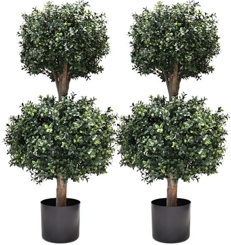 3Ft-35'' Artificial Boxwood Double Ball Topiary Trees,2PACK Faux Topiaries Tree Store Garden Indo... | Amazon (US)