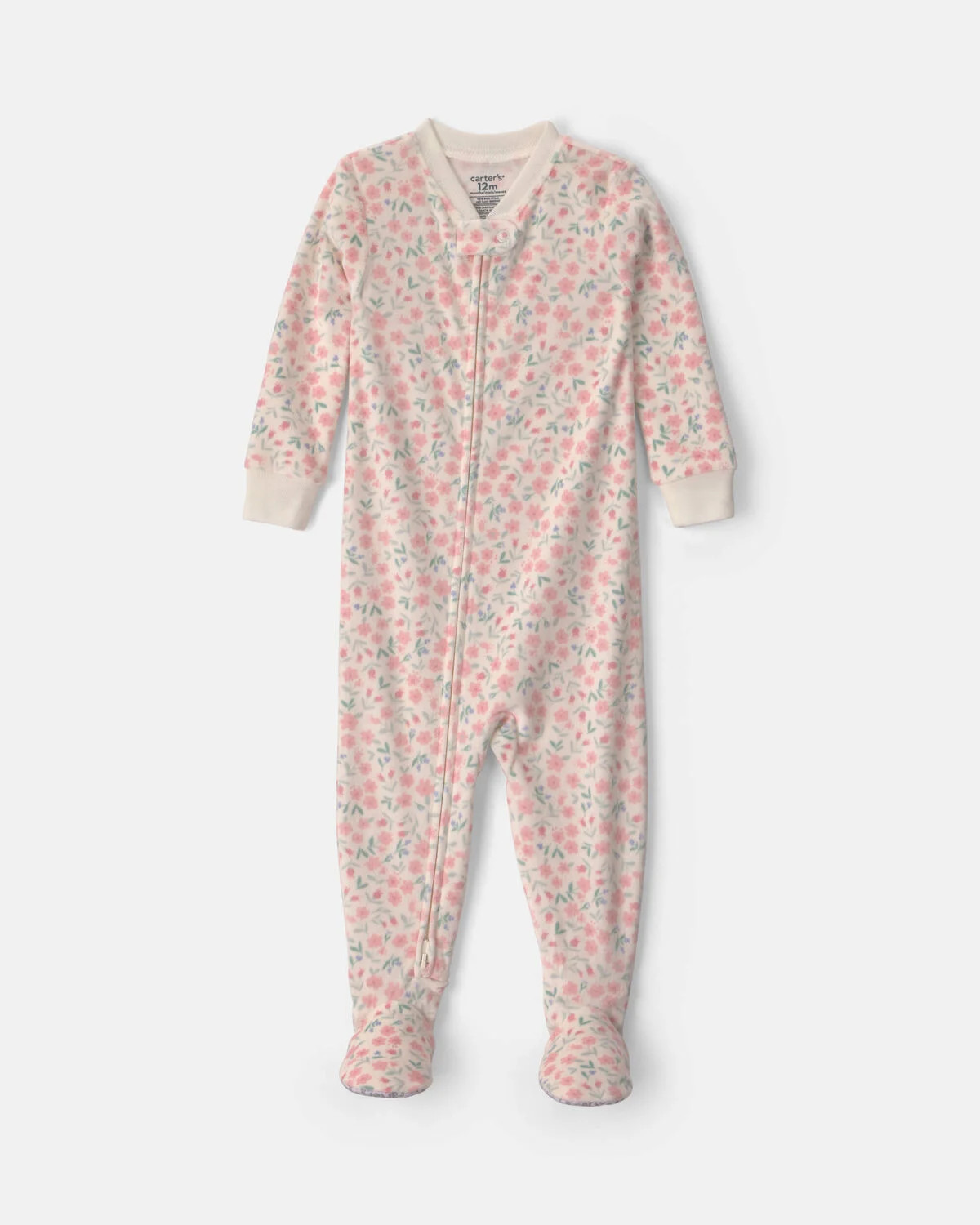 Baby Girl 1-Piece Floral 2-Way Zip DreamPlush Snug Fit Footed Pajama - Cream | Carter's Inc