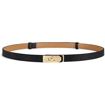 Women Skinny Leather Belt - Adjustable Dress Belt with Gold Buckle | Amazon (US)