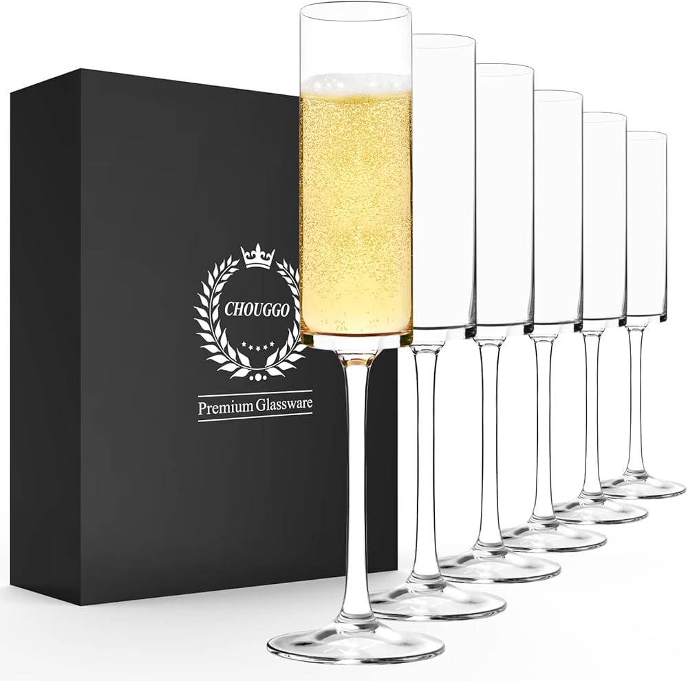 Chouggo Champagne Flutes Glass Set of 6, Hand Blown Crystal Champagne Glasses - Premium Crystal -... | Amazon (US)