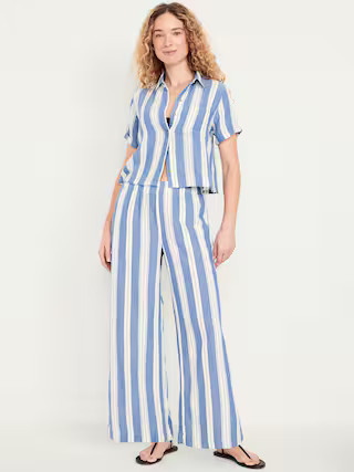 High-Waisted Crinkle Gauze Super Wide-Leg Pants | Old Navy (US)