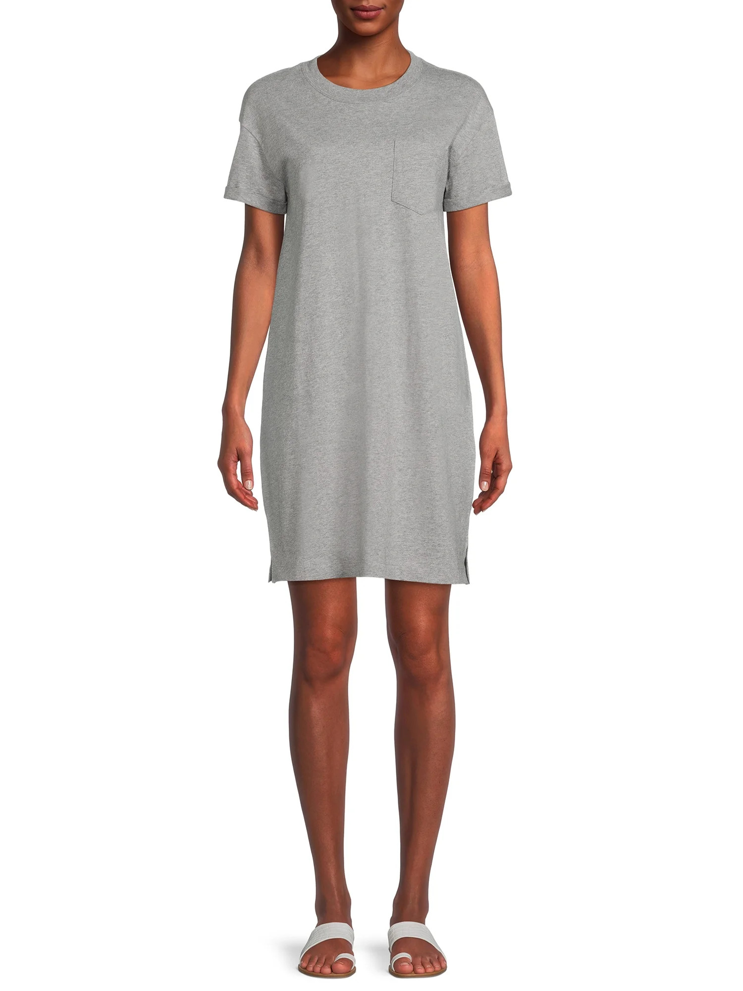 Time and Tru Women's Knee Length T-Shirt Dress with Chest Pocket | Walmart (US)