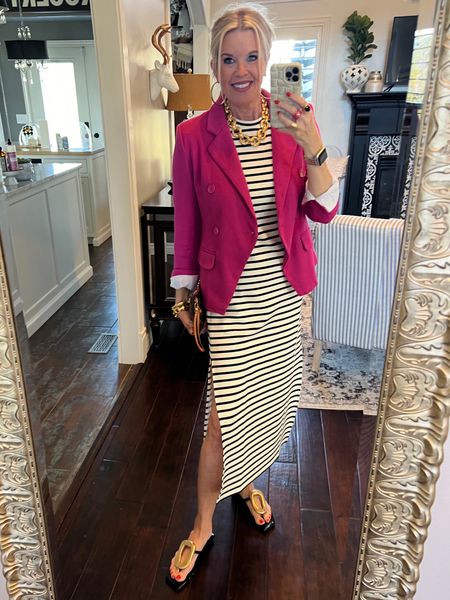 🚨promo codes

#ootd 
Mother’s Day outfit
Church & brunch look

Spanx air essential  dress.
This dress is so butter soft and so comfortable! Fits tts 

🚨SAVE 10% off all Spanx with my CODE: DEARDARCYXSPANX

Gibsonlook Blazer - double breasted blazer in a think soft jersey, fits great and true to size 
🚨Save 10% with code DARCY10 

🚨 20% off ANTHRO20 
Jeffery Cambell sandals I adore these sandals for a flat, these has a cushion
And are comfortable fit tts

Julie Vos jewelry 



Spanx 

#LTKWorkwear #LTKShoeCrush #LTKStyleTip
