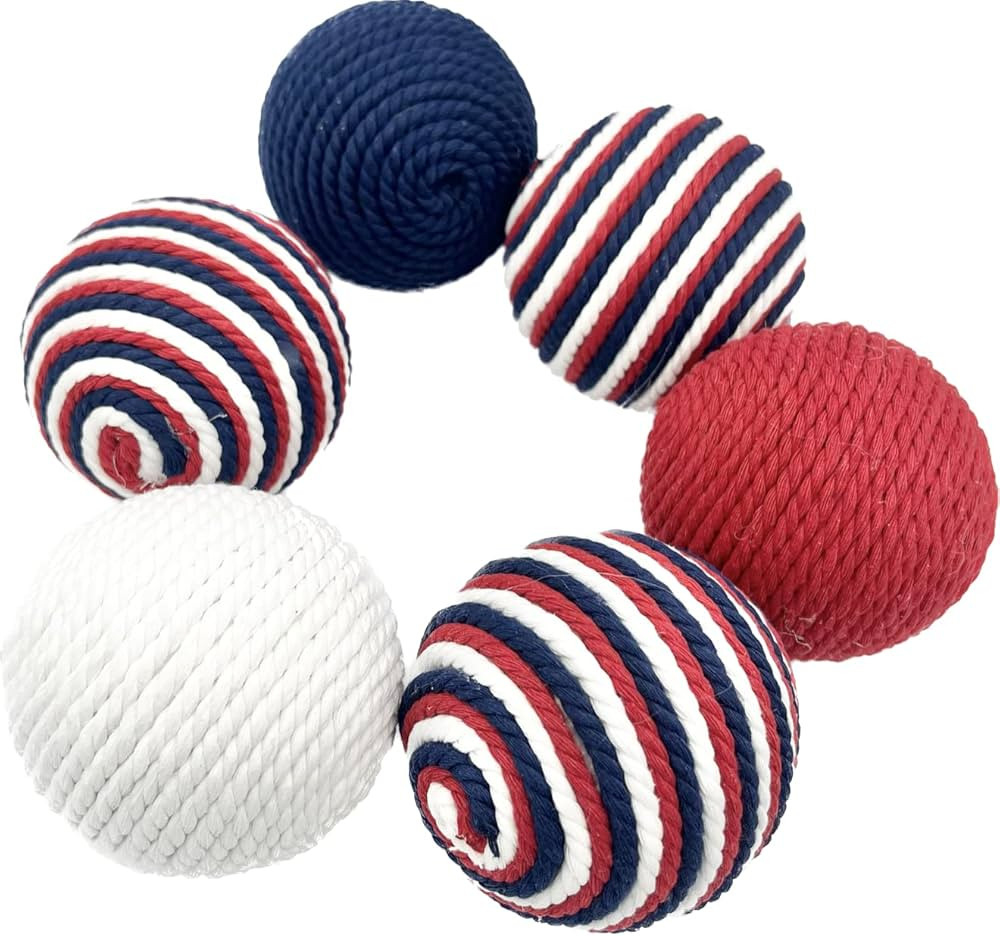 American Colors rope yarn wrapped balls, bowl filler set of 6, red white blue, patriotic holiday ... | Amazon (US)