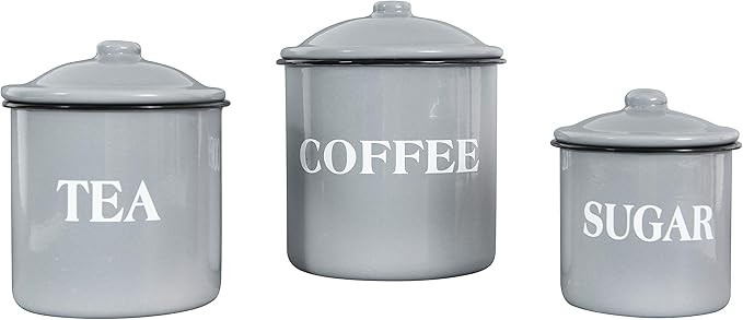Creative Co-Op Metal Containers with Lids, Coffee, Tea, Sugar (Set of 3 Sizes/Designs) Food Stora... | Amazon (US)