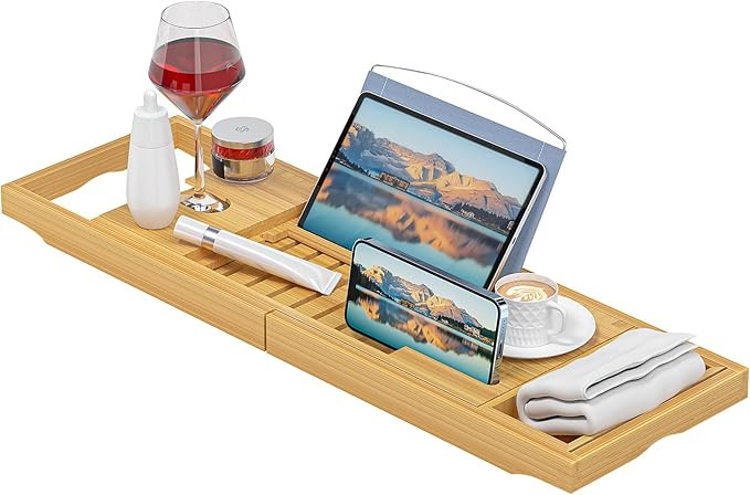 Sen Yi Bao Luxury Bathtub Caddy Tray，Bamboo Bathtub Tray Caddy - Wood Bath Tray Expandable，Ca... | Amazon (US)