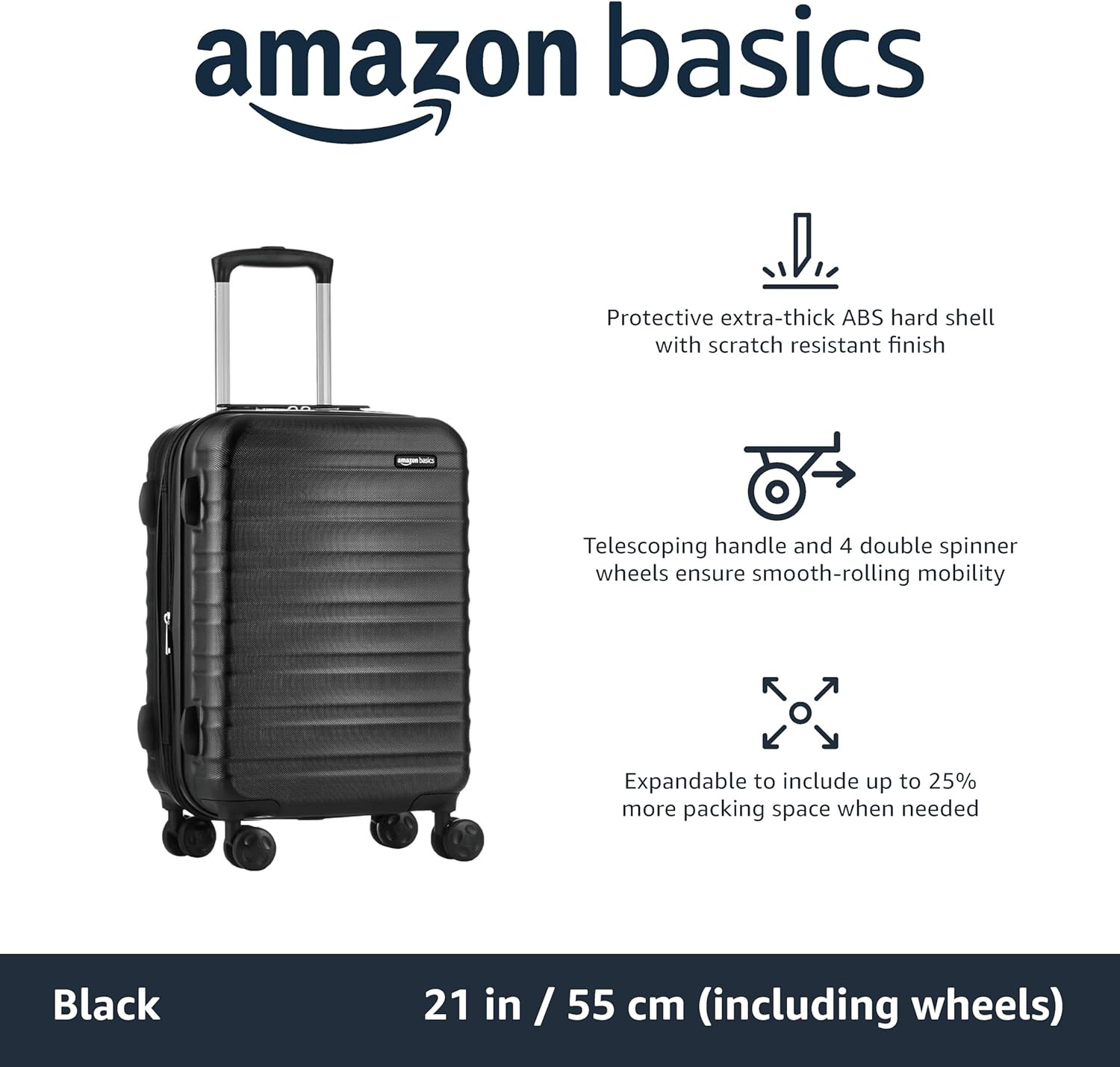 Amazon Basics Expandable Hardside Carry-On Luggage, Suitcase with Wheels, 21-Inch Spinner with Fo... | Amazon (US)