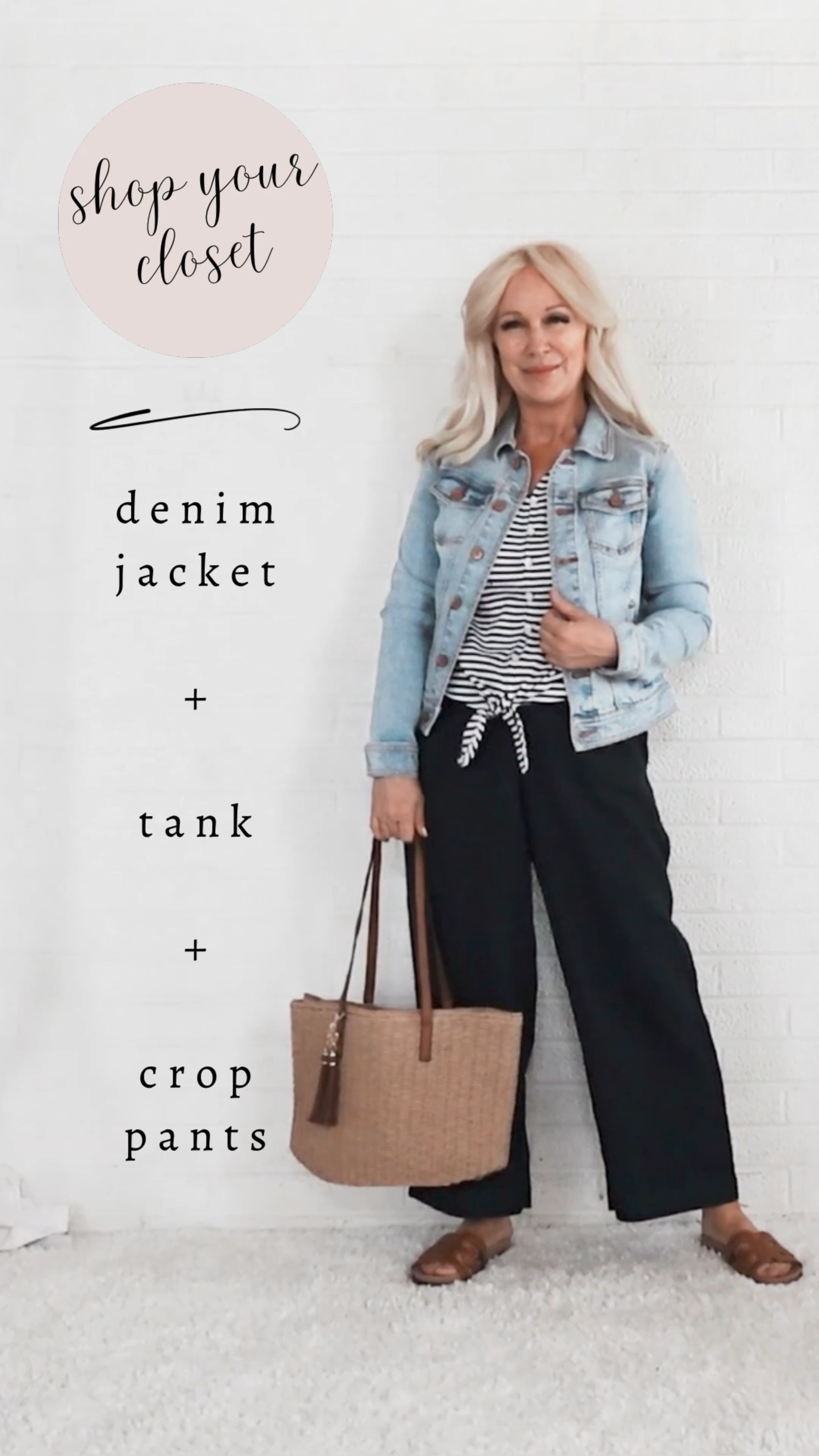 Denim Jacket Outfits:

Denim Jacket + Striped Tank + Linen Crop Pants + Slide Sandals

Spring Outfit / Summer Outfit / Over 50 / Over 60 / Over 40 / Classic Style / Minimalist / Neutral / Effortless Style


#LTKSeasonal #LTKOver40 #LTKVideo