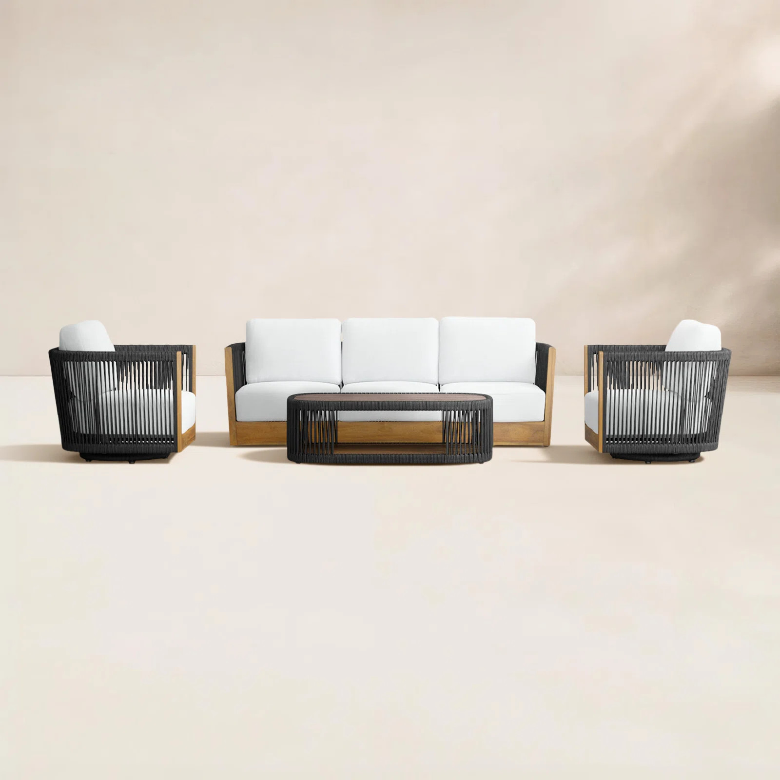 Aniston 4-Piece 5-Person Metal and Rope Outdoor Seating Group with Sunbrella Cushions | Birch Lane