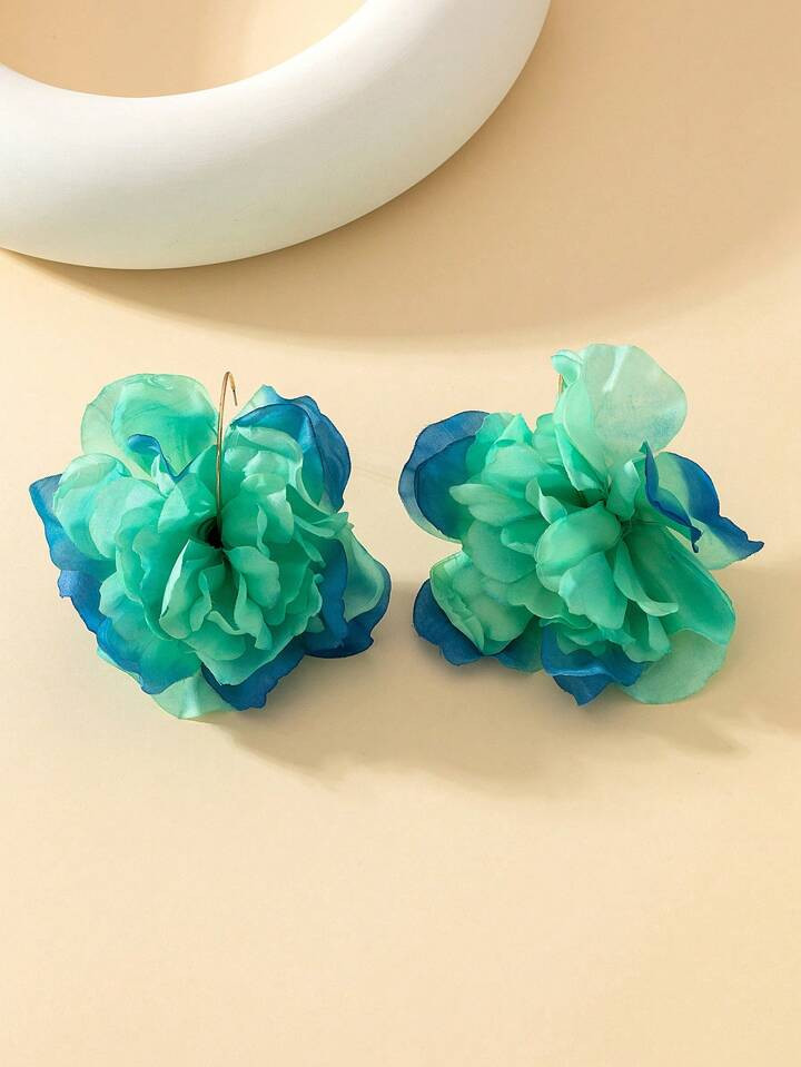 1pair European And American Fashionable Blue Floral Hoop Earrings | SHEIN