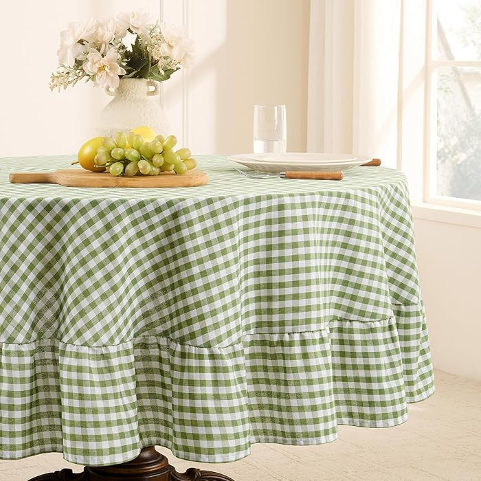 Romanstile Gingham Ruffled Round Tablecloth, 70 Inch, Sage Green | Amazon (US)