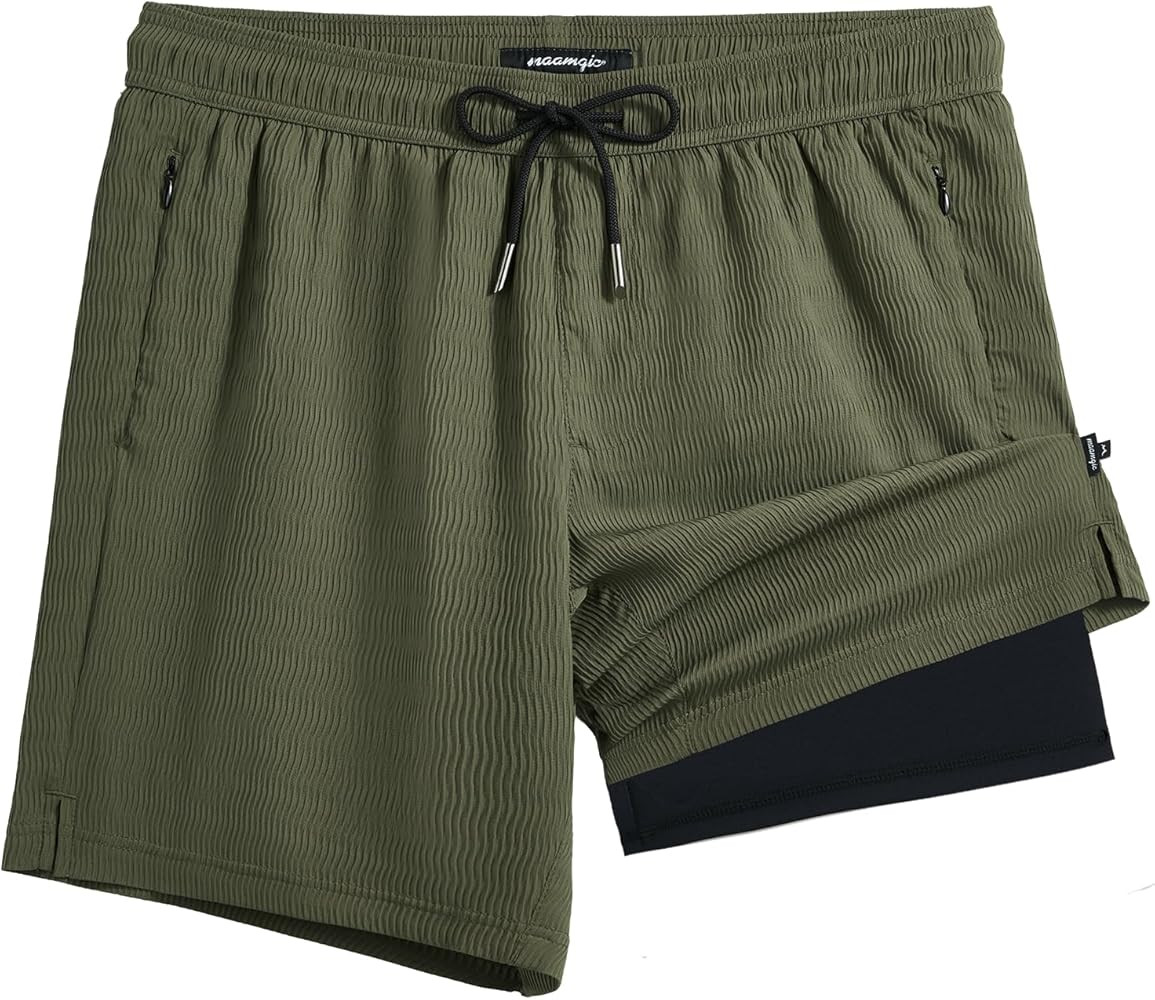 maamgic 7 Inch Wavy Texture Mens Swim Trunks - Mens Bathing Suit with Compression Liner Quick Dry... | Amazon (US)