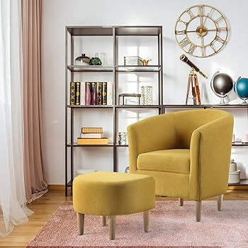 DAZONE Modern Accent Chair, Upholstered Arm Chair Linen Fabric Single Sofa Chair with Ottoman Foo... | Amazon (US)