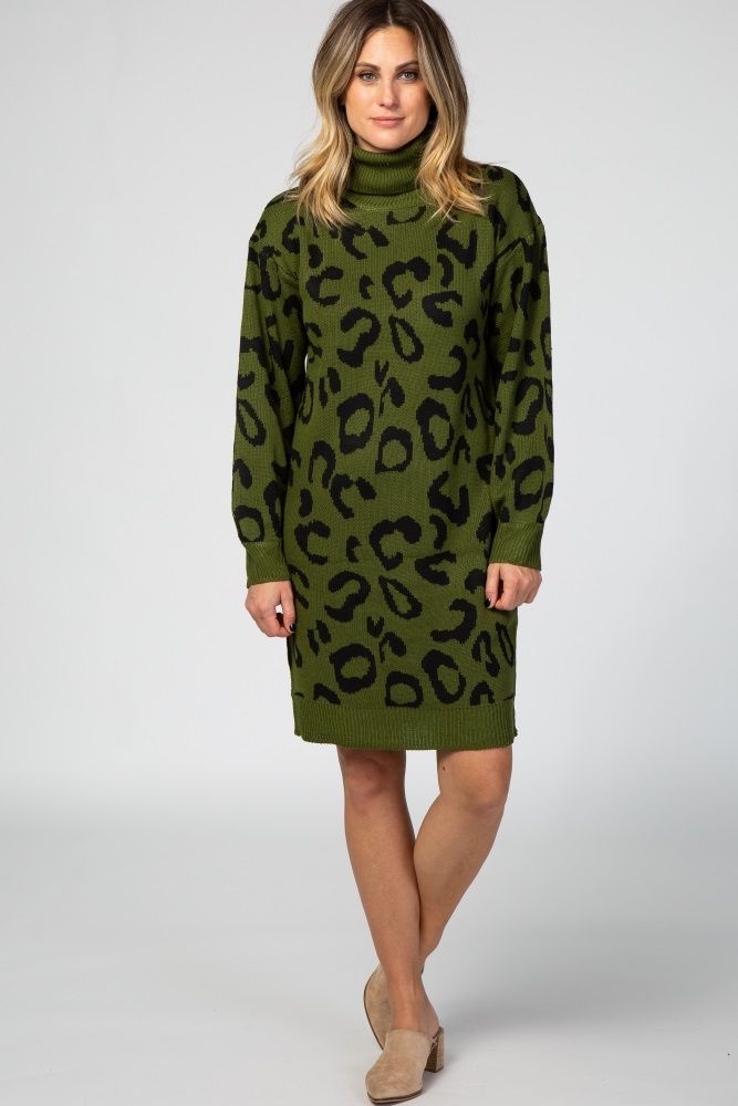 Forest Green Animal Print Sweater Dress | PinkBlush Maternity