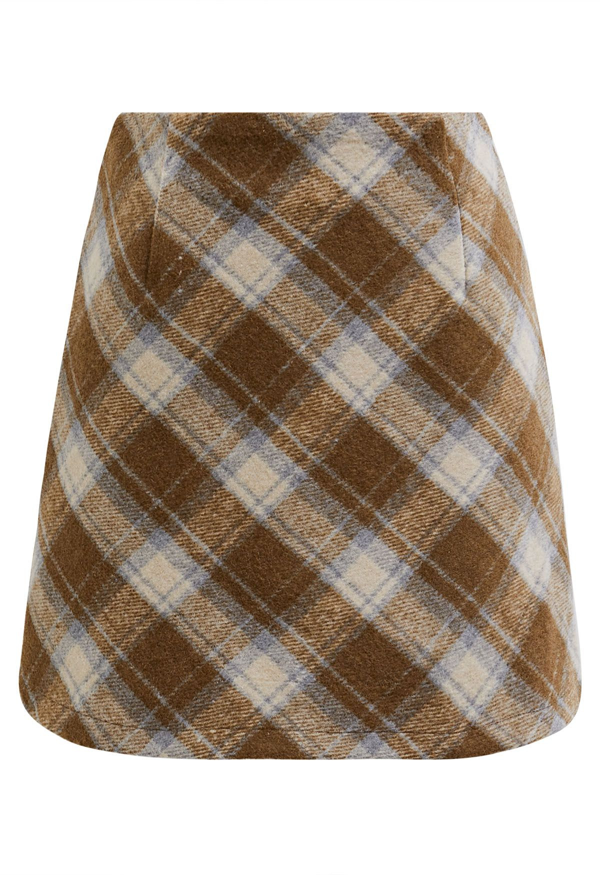 Iconic Plaid Pattern Mini Bud Skirt in Camel | Chicwish