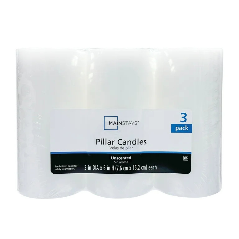 Mainstays Unscented Pillar Candles, 3-Pack, 3x6 Inches, White | Walmart (US)