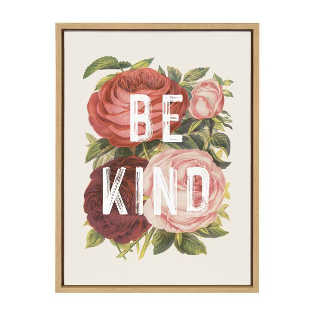 18" x 24" Sylvie Vintage Flowers Be Kind Framed Canvas by the Creative Bunch Studio Natural - Kat... | Target